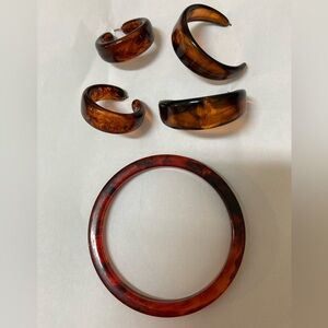 VTG Tortoise Shell Acrylic Hoop Earrings (2) and Matching Bracelet Set